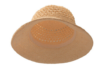 Straw summer hat with isolated on white background.