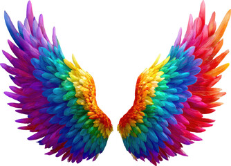 Obraz premium Vibrant rainbow angel wings with detailed feathers isolated on transparent background