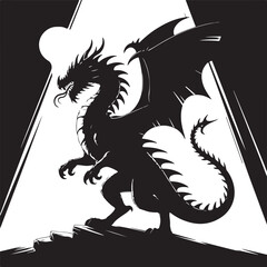Naklejka premium black and white dragon with vector on white background
