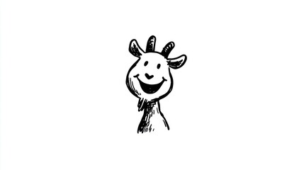 Simple black and white drawing of a happy goat's head