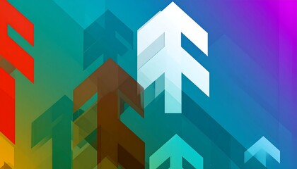 Fototapeta premium Abstract Geometric Arrows Ascending Against a Colorful Gradient Background