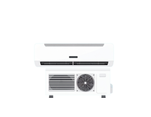 Flat Vector Illustration of White Split Air Conditioner with Minimal Details, Energy Icon Style, Transparent PNG