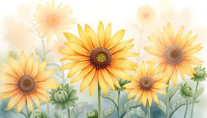 Obraz premium Yellow Flowers Watercolor Illustration of Summer Bloom