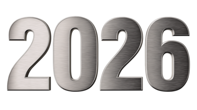  year 2026 in modern silver numbers isolated on white background
