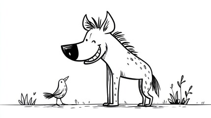 Fototapeta premium Cartoon hyena and bird