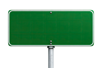 Blank green road sign on a metal post