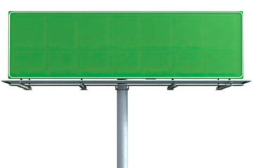 Empty green highway billboard mounted on a metal pole