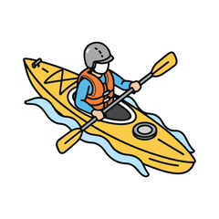 Fototapeta premium A Kayaker Navigating Calm Waters in a Yellow Canoe