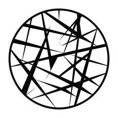 Abstract circular design with chaotic black lines and geometric patterns