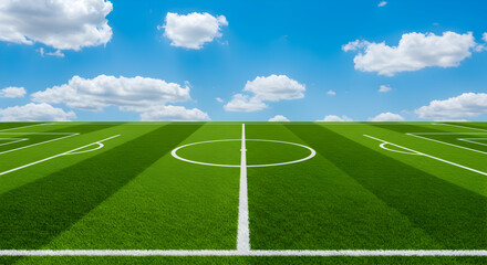 Obraz premium Green Soccer Field Under a Sunny Sky