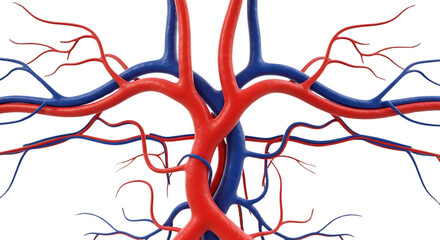 Detailed Artery and Vein Illustration Showing Blood Flow in Red and Blue Medical Visualization for Educational Purposes