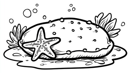 Fototapeta premium Cartoon sea slug with starfish