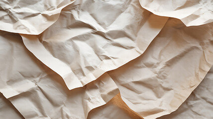Crinkled beige paper, texture and folds.
