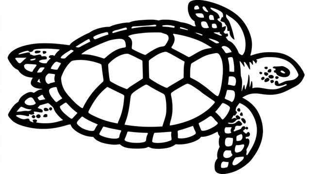 Simple black and white outline of a sea turtle