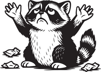 lovely raccoon raised its paws to the sky