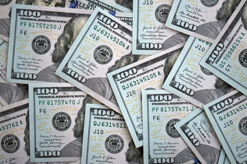 Very big amount of new hundred dollar bills. United States currency money