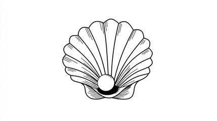 Simple black and white seashell illustration with pearl