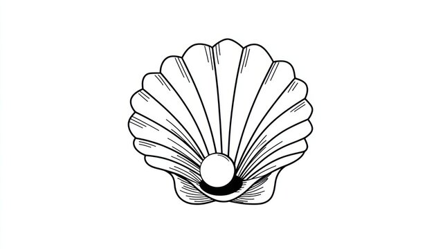 Simple black and white seashell illustration with pearl