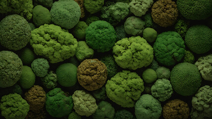 Dense cluster of green moss balls.
