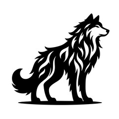 Clean black and white silhouette vector of a wolf on white background