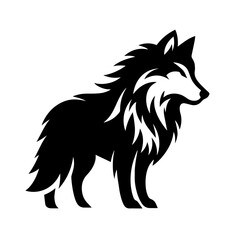 Clean black and white silhouette vector of a wolf on white background