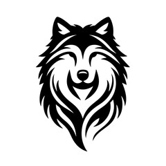 Clean black and white silhouette vector of a wolf on white background
