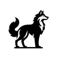 Clean black and white silhouette vector of a wolf on white background