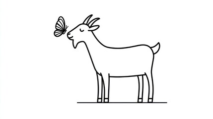 Obraz premium Simple line drawing of a goat and butterfly