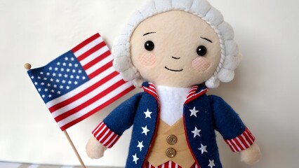 Patriotic American 1st US president cute felt doll 4th of July isolated