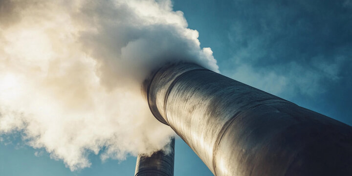 Refined gray steam rising from industrial smokestacks Generative AI
