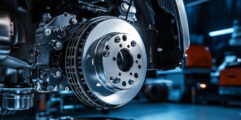 Fototapeta premium Detailed view of a sleek brake component on a vehicle Generative AI