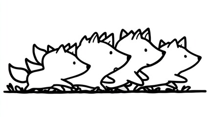 Naklejka premium Four cartoon foxes running in a line