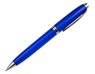 Blue writing pen with metal clip, a tool for signing documents and taking notes, perfect for office on transparent background