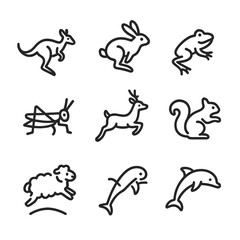 Fototapeta premium Animal Bounce Icons. Outline icon set of animal bounce: kangaroo, rabbit, frog, grasshopper, deer, squirrel, grasshopper, lamb,
