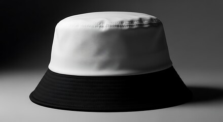 A classic black and white bucket hat sits ready for customization