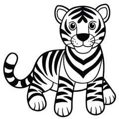 Fototapeta premium Cartoon tiger isolated on white background, standing and looking ahead