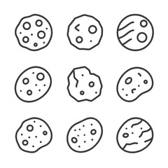 Asteroid Icon Set. Outline icon set of asteroid types: C-type asteroid, S-type asteroid, M-type asteroid, D-type asteroid, V-type