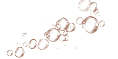 Set of realistic chocolate brown soap bubbles in various sizes. Bubbles are located on a transparent background. Water glass bubble realistic