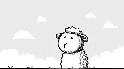 Cute sheep in a simple landscape