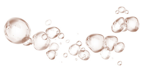 Set of realistic chocolate brown soap bubbles in various sizes. Bubbles are located on a transparent background. Water glass bubble realistic