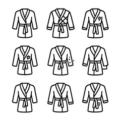 Bathrobe Icon Set. Outline icon set of bathrobe seasonal wear: lightweight summer robe, warm winter robe, breathable spring robe,