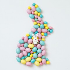 Obraz premium Colorful Easter bunny made of pastel-colored candies