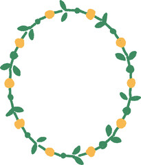 手描き風のかわいいフレーム、楕円の装飾枠と葉のデザイン｜葉,フレーム,手描き風,楕円