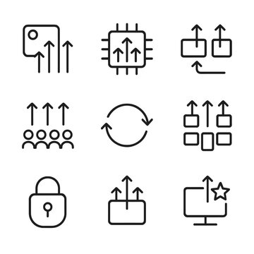 Computing Thread Icons. Outline icon set of threads in computing: threading process, CPU threads, multi-threading, thread pool,