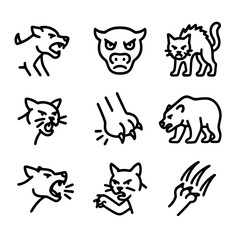 Obraz premium Animal Rage Icons. Outline icon set of rage expression in animals: growling dog, flared nostrils, raised fur, bared teeth, hissing