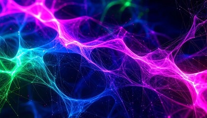 Fototapeta premium Abstract Neon Web: Intertwined Pink, Blue, and Green Energy