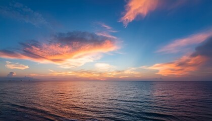 Obraz premium a serene sunset sky showcases vibrant hues of blue and soft peach creating a tranquil atmosphere perfect for relaxation