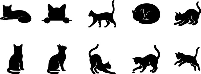 Expressive Cat Silhouette Icon Set.