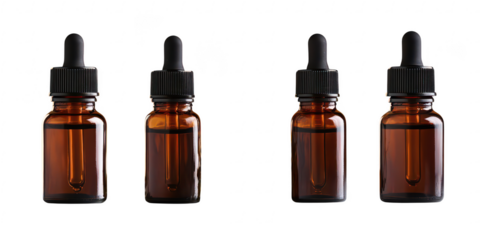 Dropper bottles of liquid on transparent png background