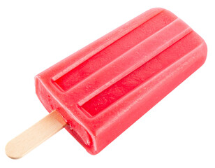  Strawberry-Flavored Popsicle with Wooden Stick, Realistic Front View, Transparent PNG